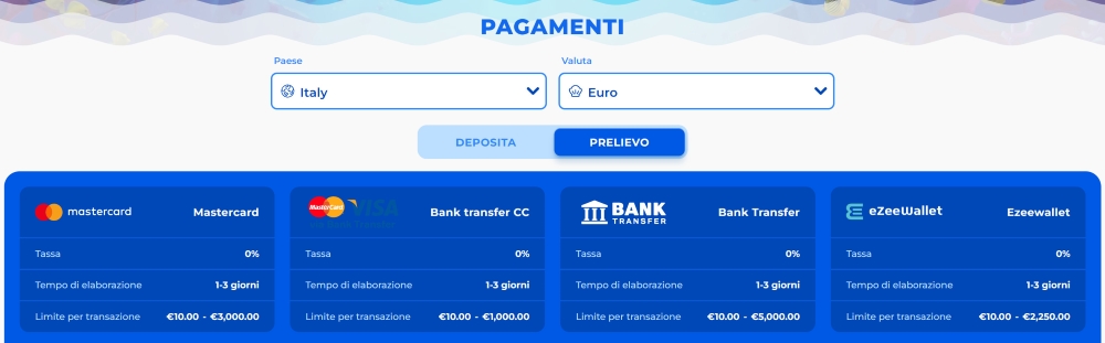 Posido casino Prelievi